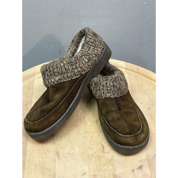 Clarks Brown Sweater Cuff Faux Fur Lined Slip On Clog‎ Slippers Womens 7M - Picture 1 of 8